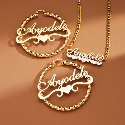 Twisted Heart Custom Name Jewelry Set