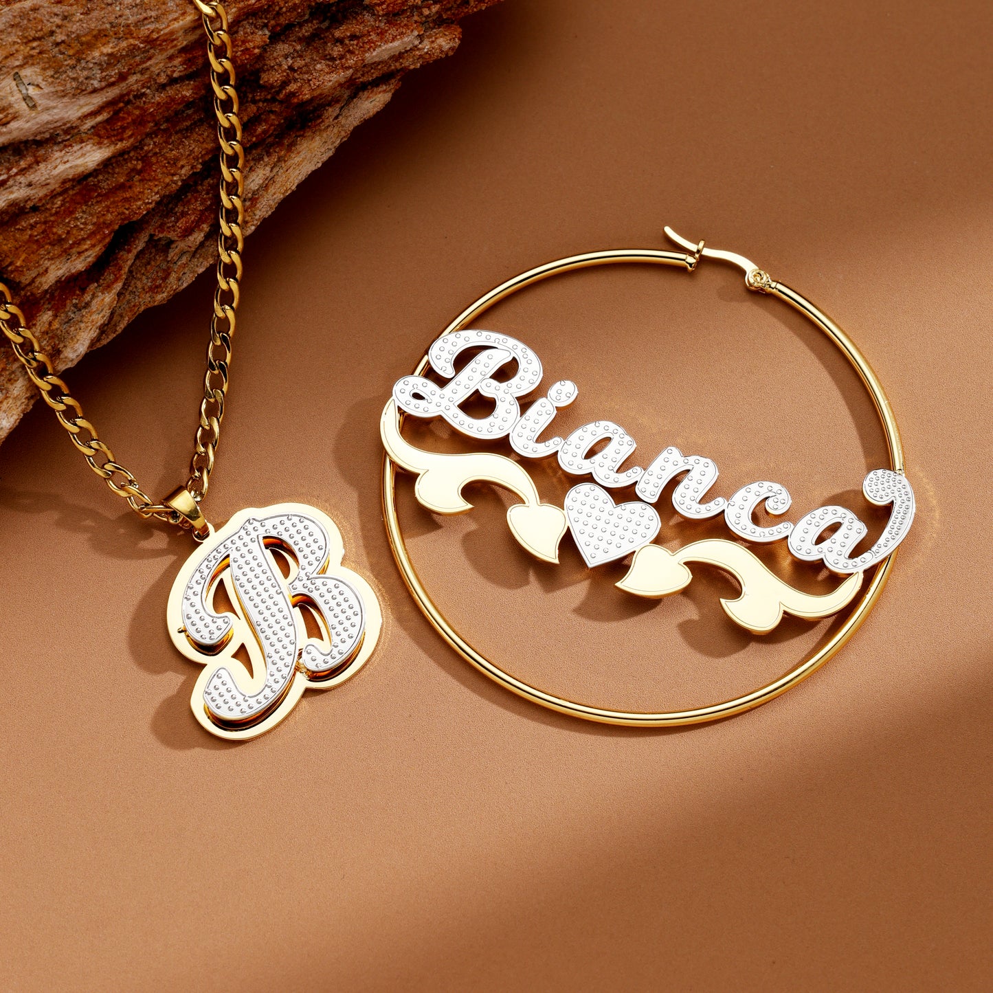 Heart Custom Name Pendant & Earrings Set