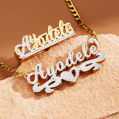 Dual-Tone Custom Name Ring and Heart Necklace