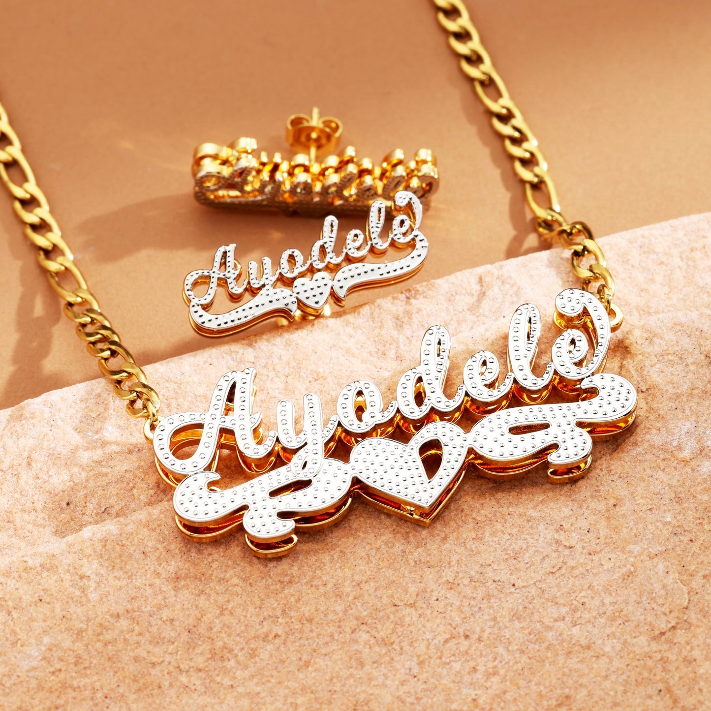 Custom Name Heart Earrings and Necklace Set