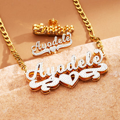 Custom Name Heart Earrings and Necklace Set