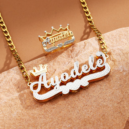 Crown Custom Name Ring and Necklace Set