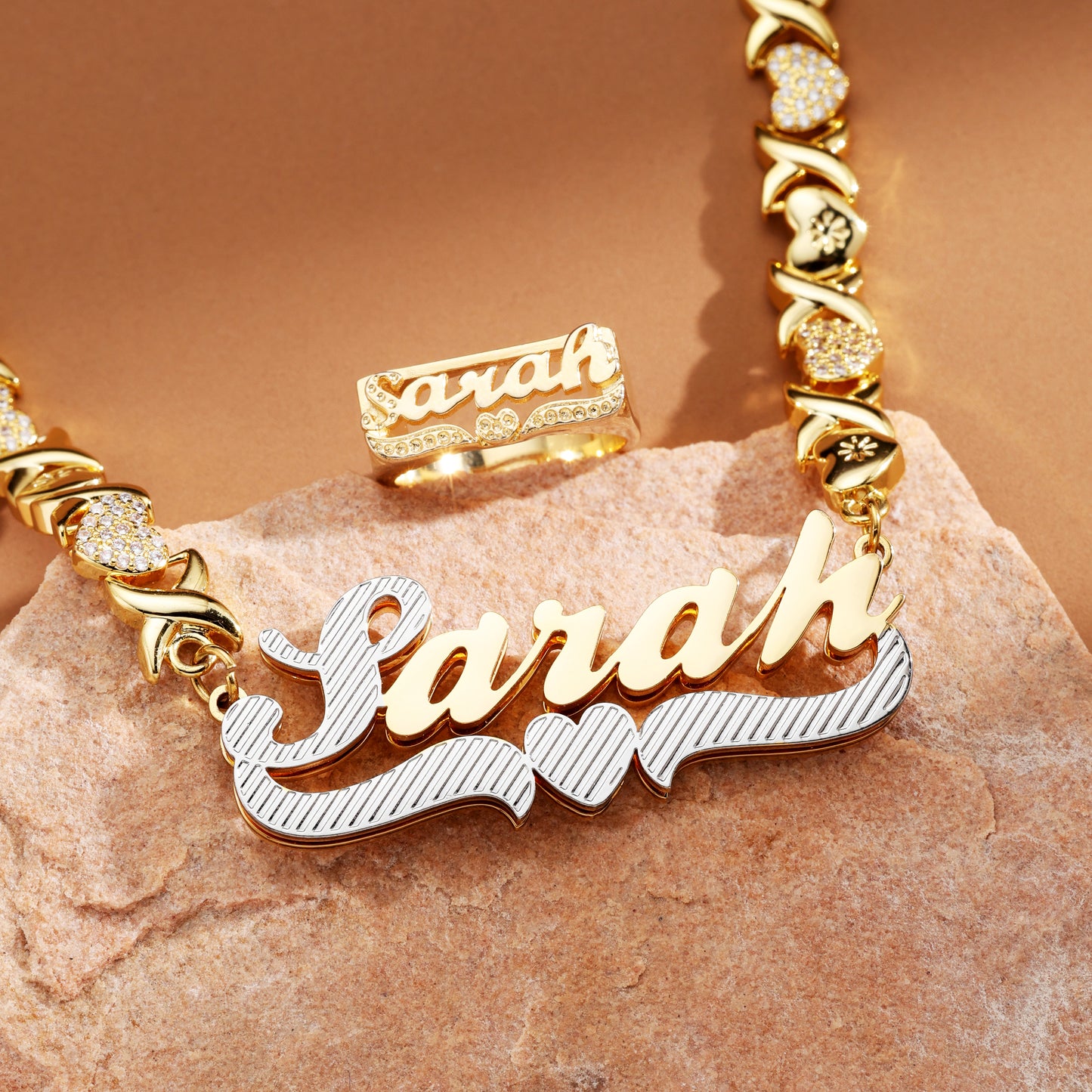 Classic Heart Custom Name Ring and Necklace