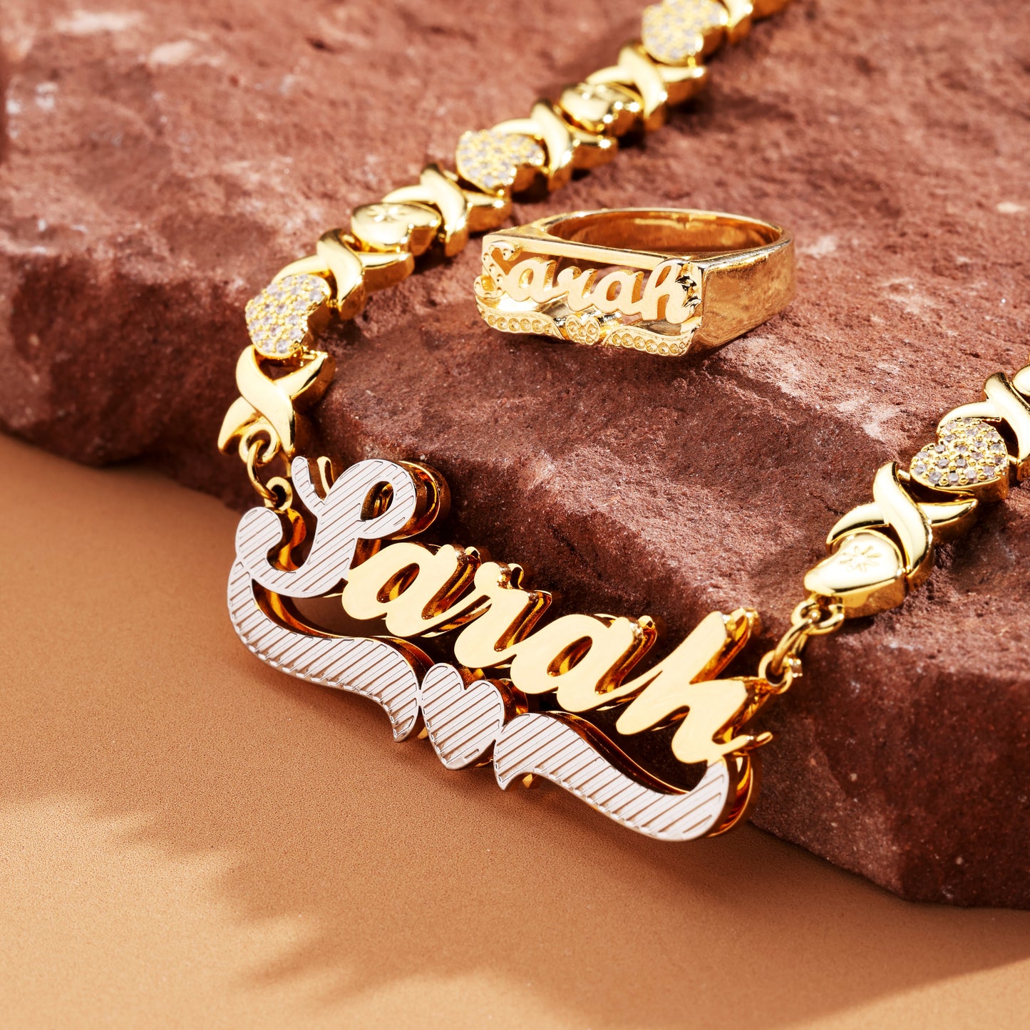 Classic Heart Custom Name Ring and Necklace