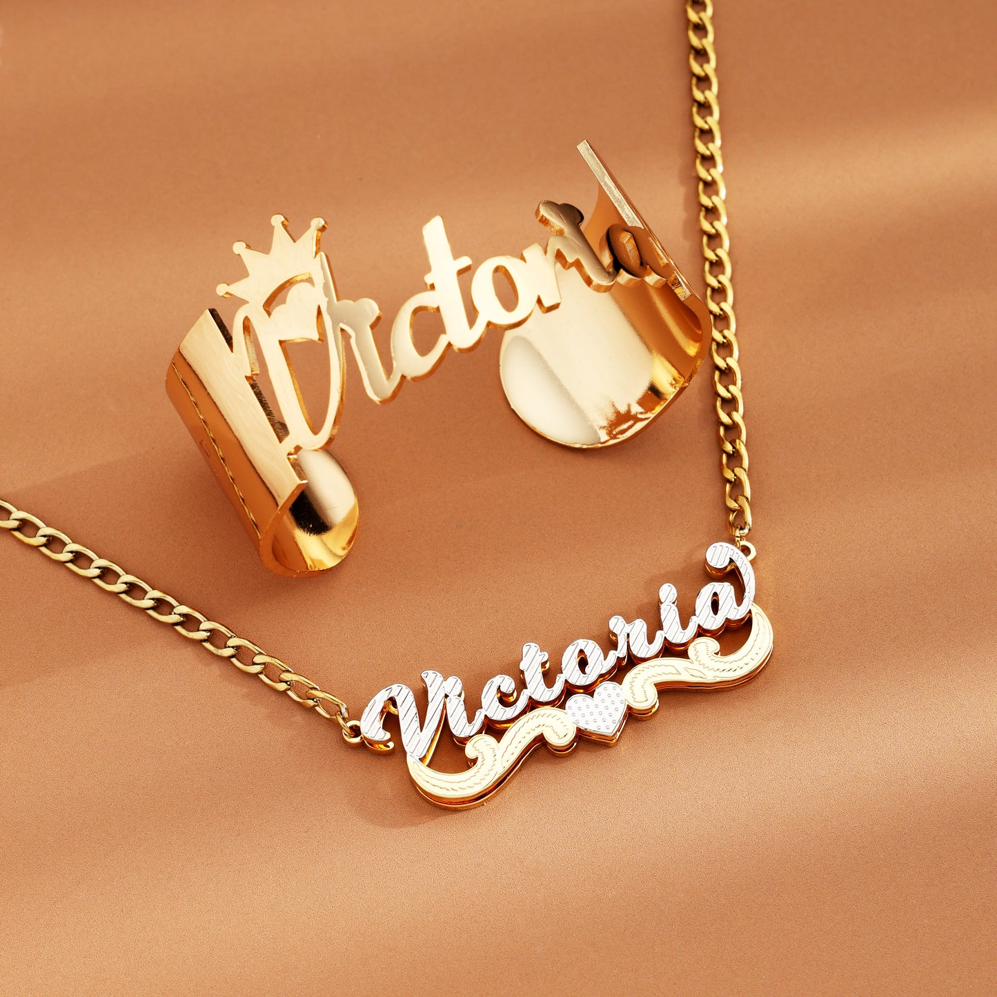 Crown Custom Name Bracelet and Necklace Set