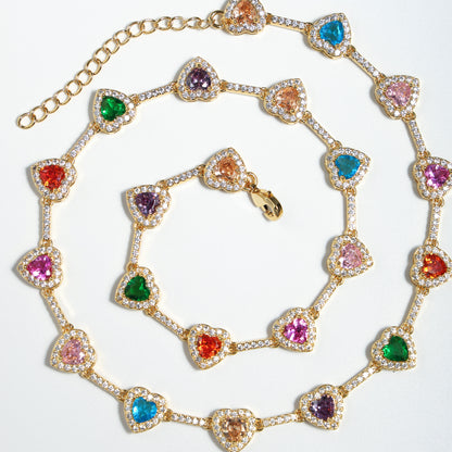Heart Shaped Colorful Synthetic Decorated Necklace