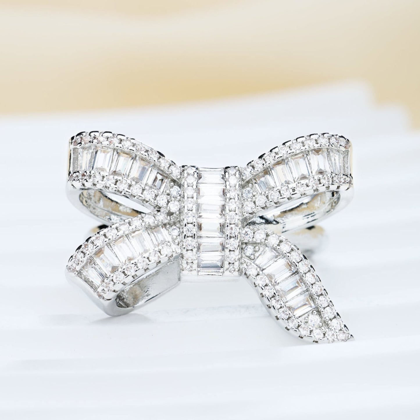Silver Bow Knot Ring With CZ Stone