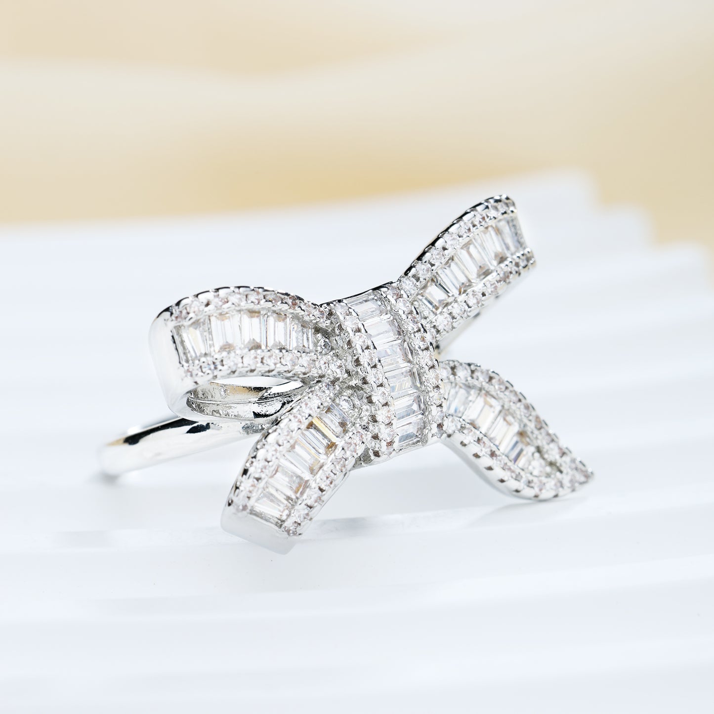 Silver Bow Knot Ring With CZ Stone