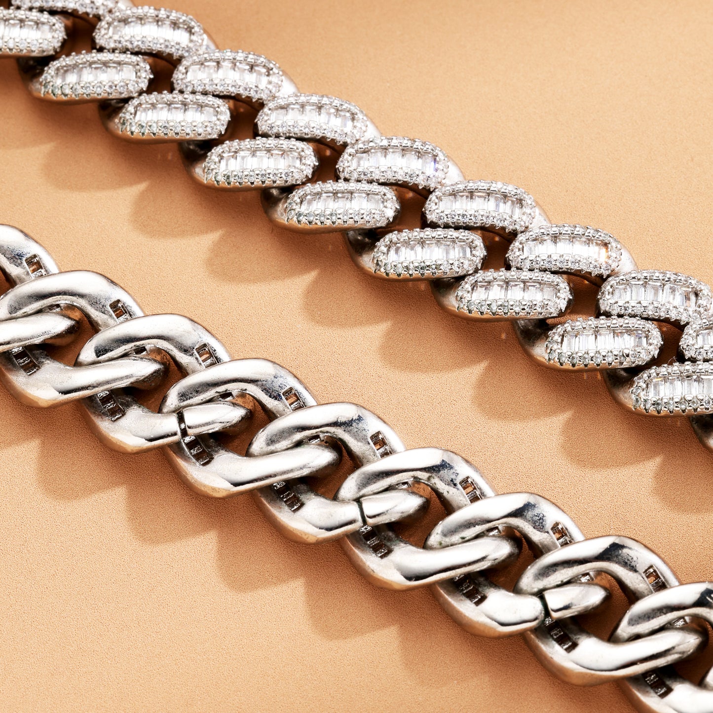 16MM Baguette Cross Miami Cuban Llink Chain White Gold