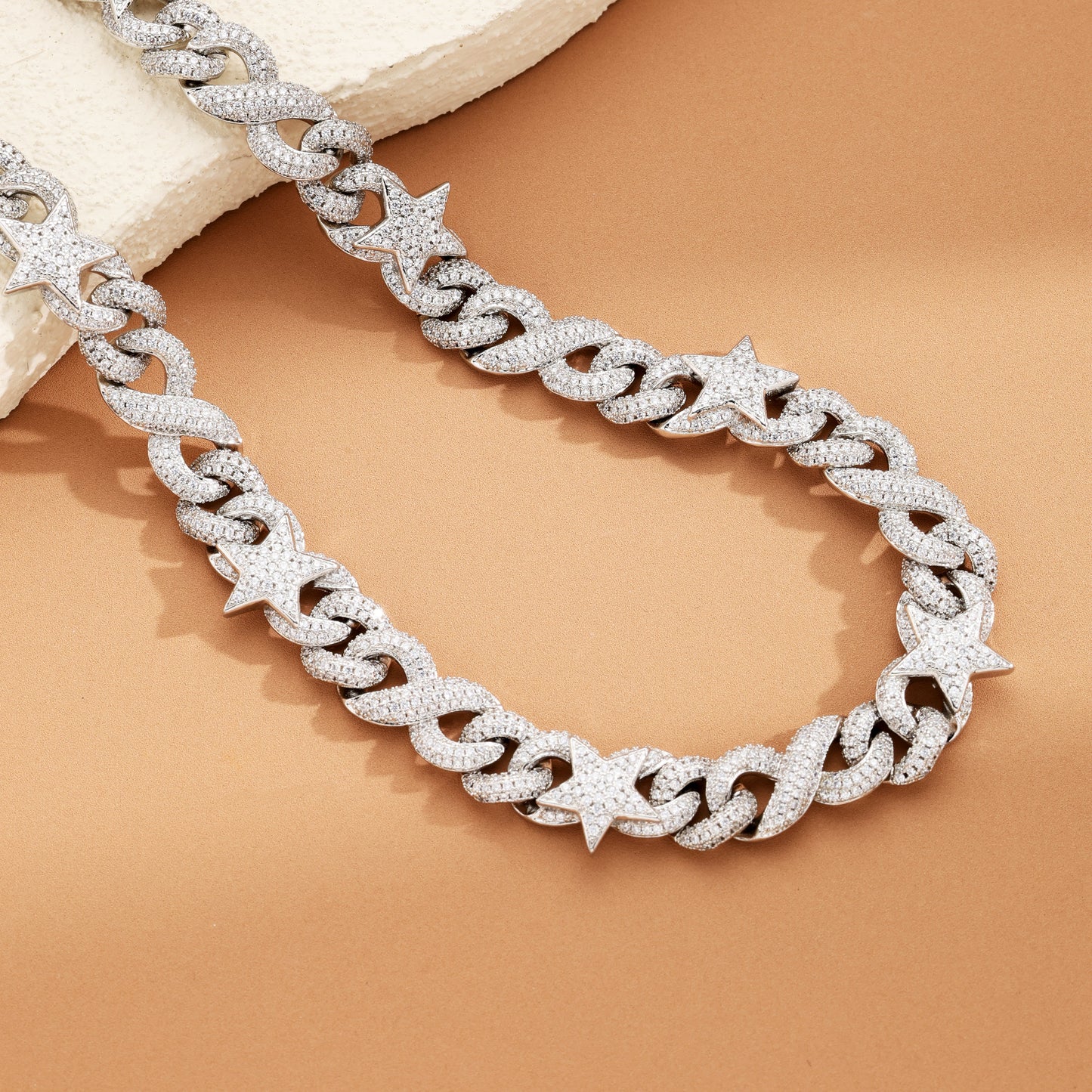 16mm Star and Demon Eye Cuban Chain White Gold