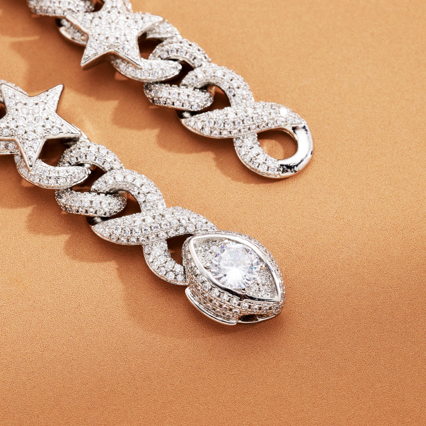 16mm Star and Demon Eye Cuban Chain White Gold