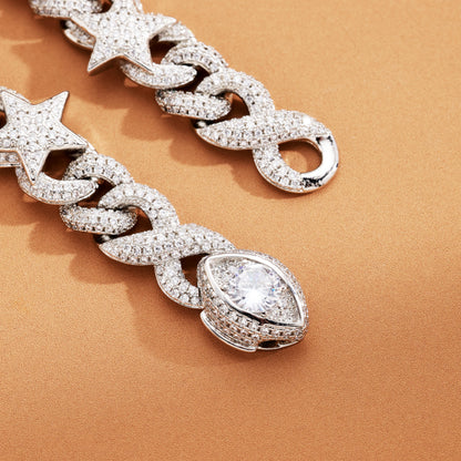 16mm Star and Demon Eye Cuban Chain White Gold