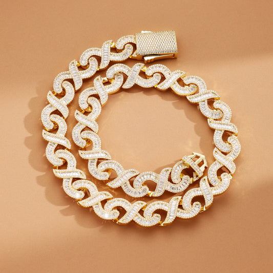 16MM Baguette Infinity Link Chain 18K Gold