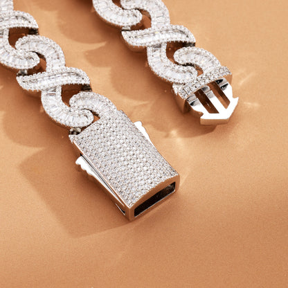 16MM Baguette Infinity Link Chain White Gold