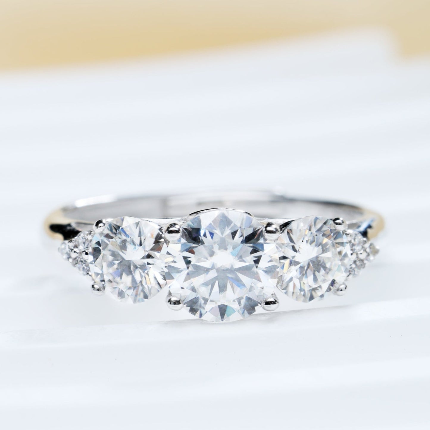 3 Stone All Synthetic Moissanite Ring
