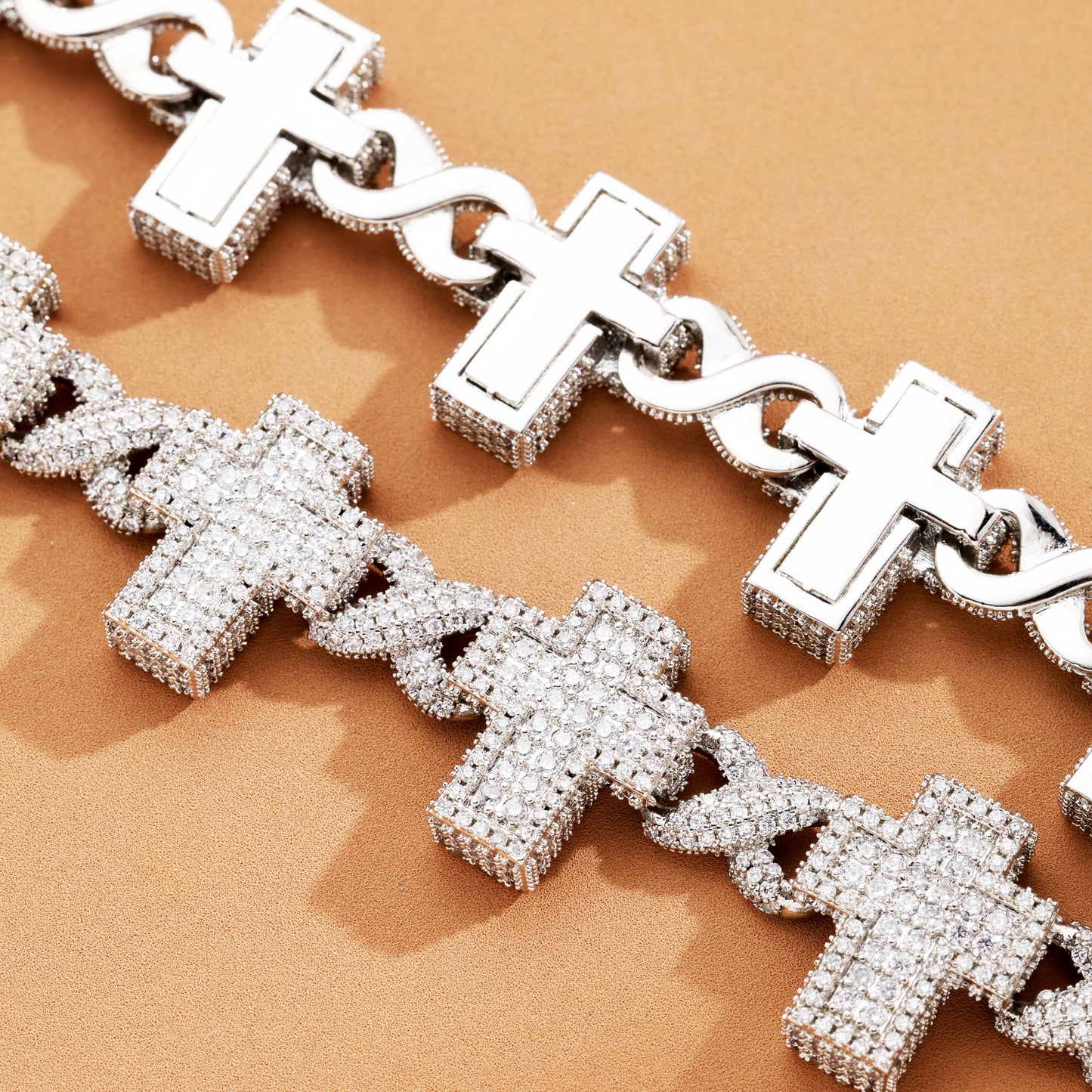 16MM Baguette Infinity Link Chain White Gold