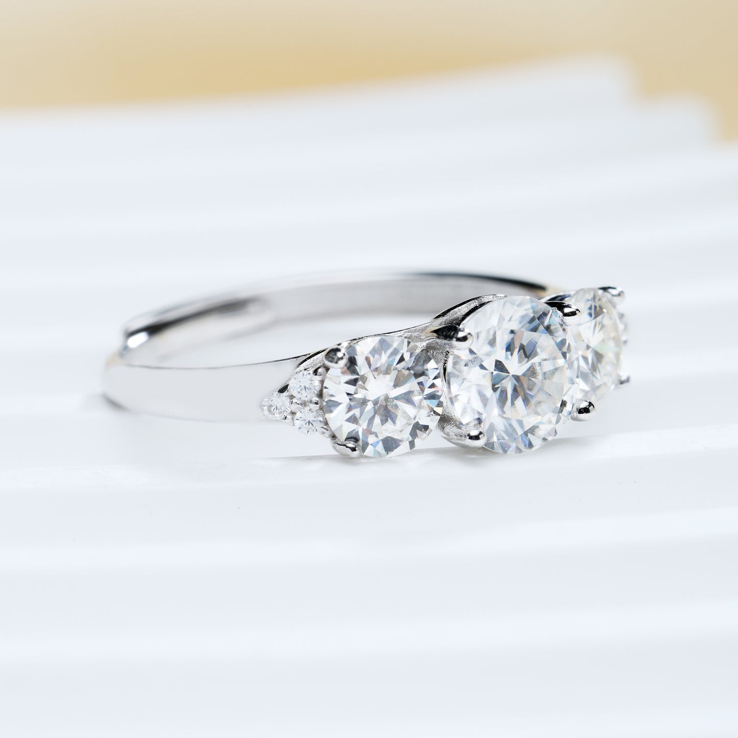 3 Stone All Synthetic Moissanite Ring