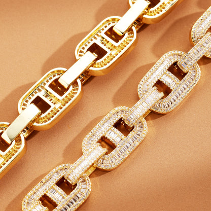 15MM Baguette Miami Cuban Link Chain 18K Gold