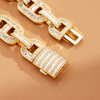 15MM Baguette Miami Cuban Link Chain 18K Gold
