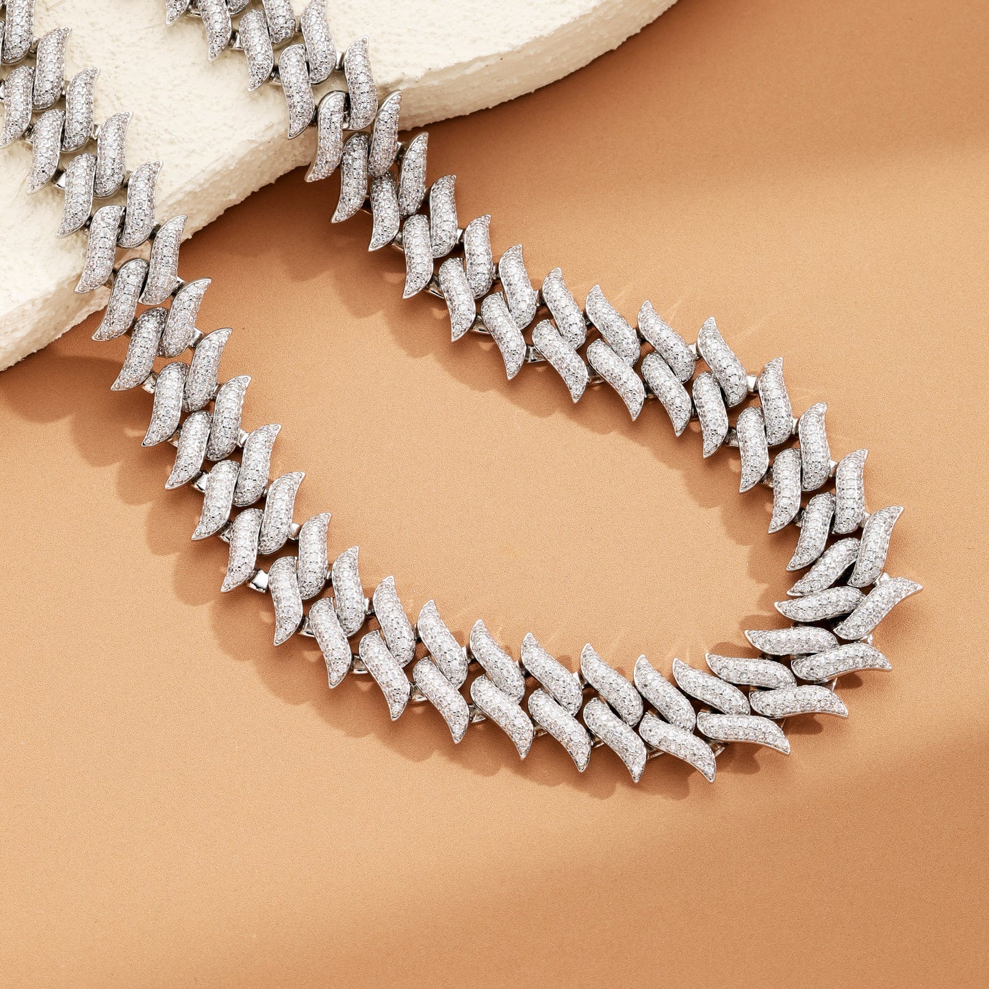 17MM Mustache Choker Miami Cuban Link Chain White Gold