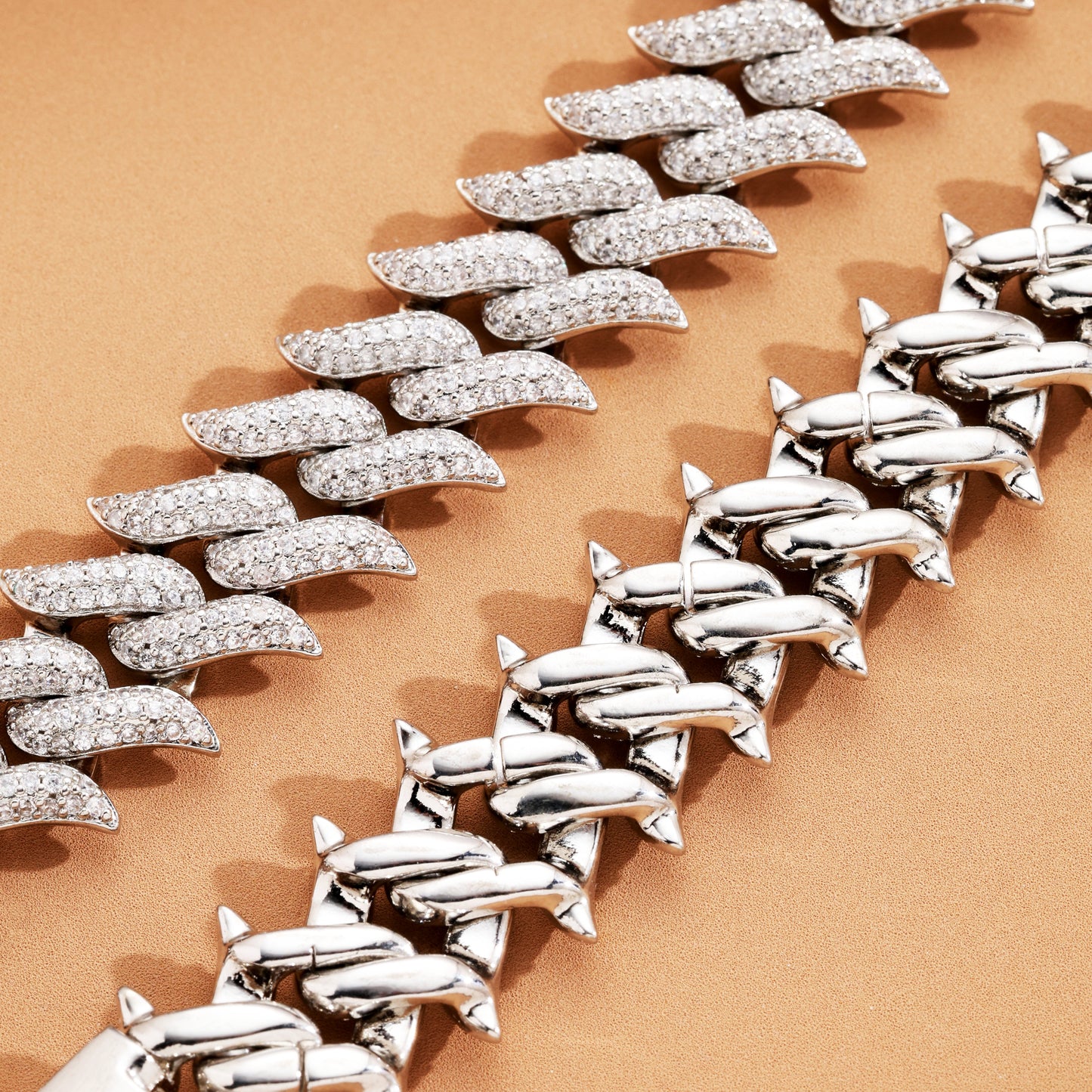 17MM Mustache Choker Miami Cuban Link Chain White Gold
