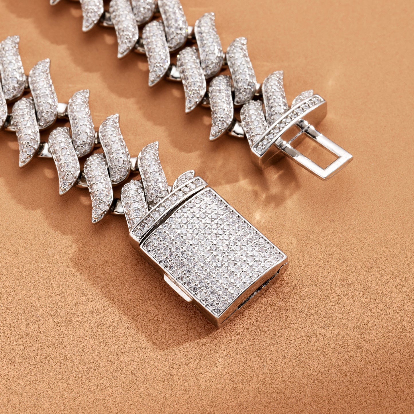 17MM Mustache Choker Miami Cuban Link Chain White Gold