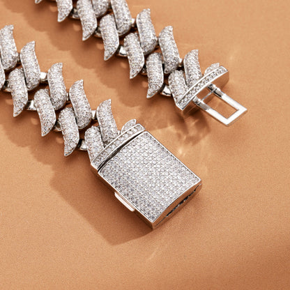 17MM Mustache Choker Miami Cuban Link Chain White Gold
