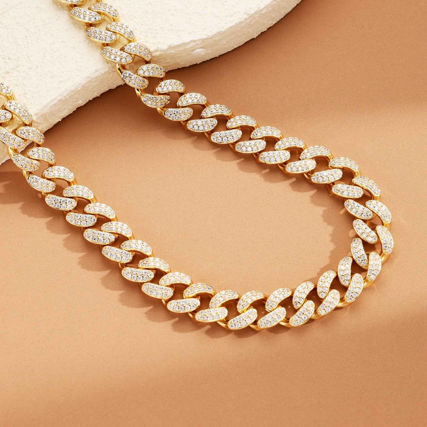 12MM Ice Out Cuban Link Chain 18K Gold