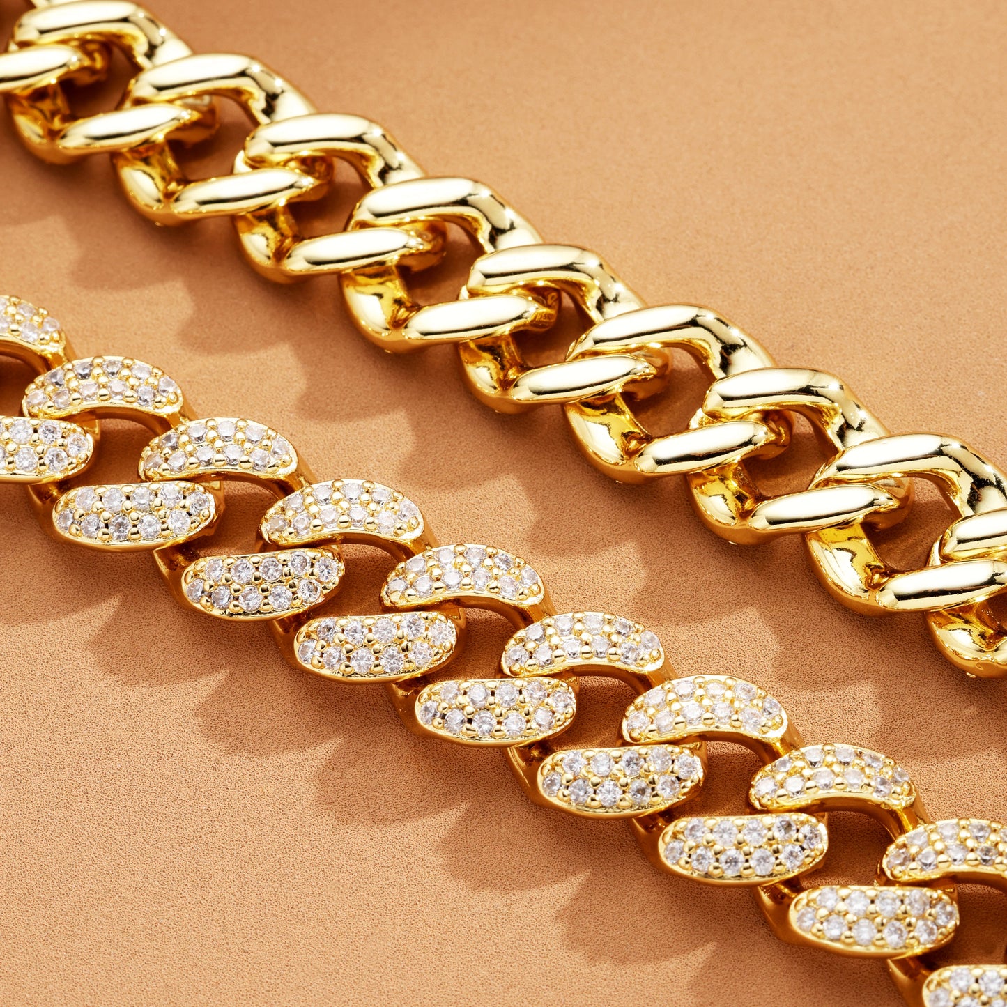 12MM Ice Out Cuban Link Chain 18K Gold
