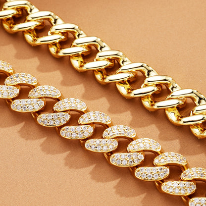 12MM Ice Out Cuban Link Chain 18K Gold