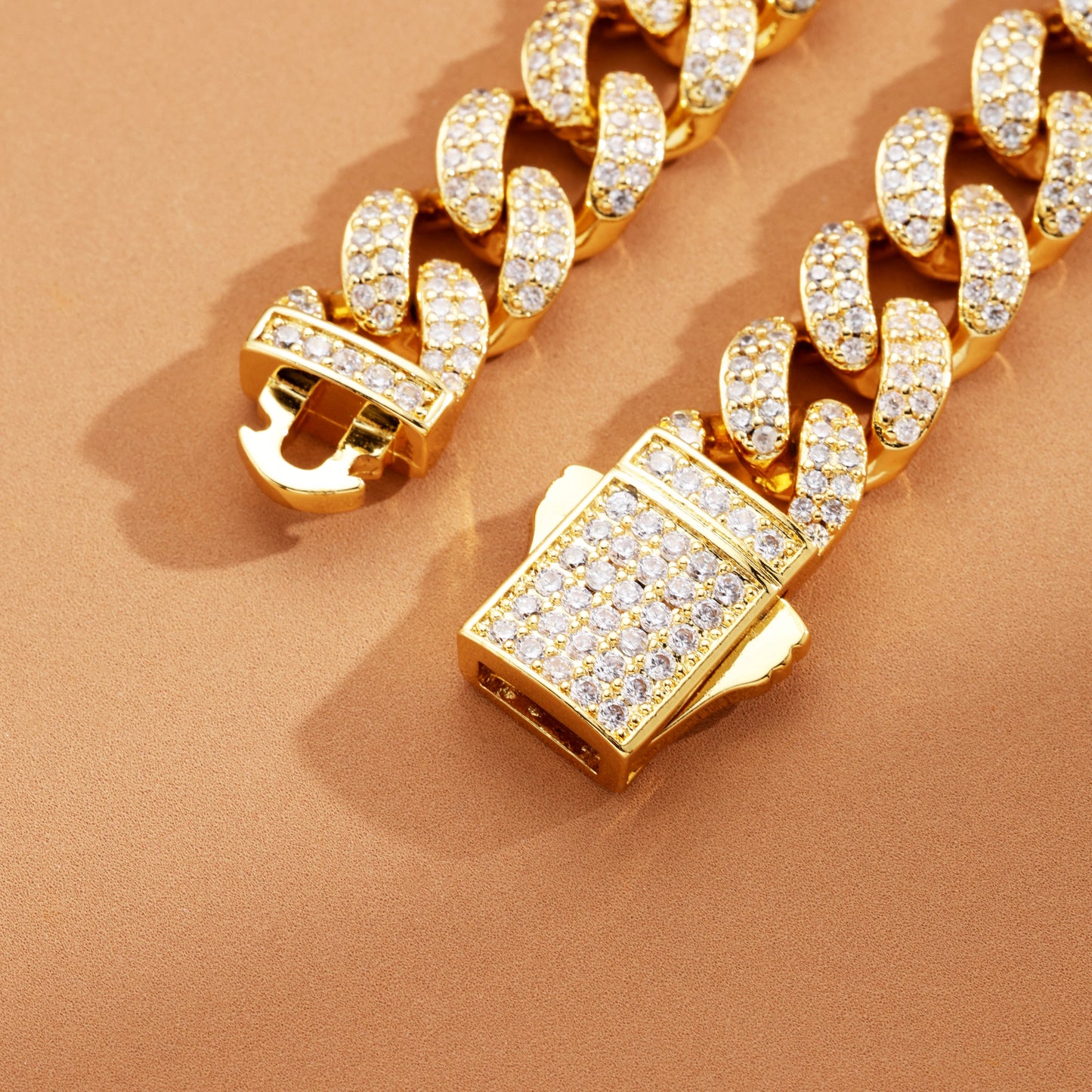 12MM Ice Out Cuban Link Chain 18K Gold