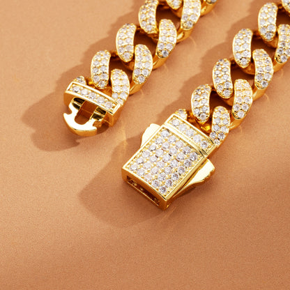 12MM Ice Out Cuban Link Chain 18K Gold