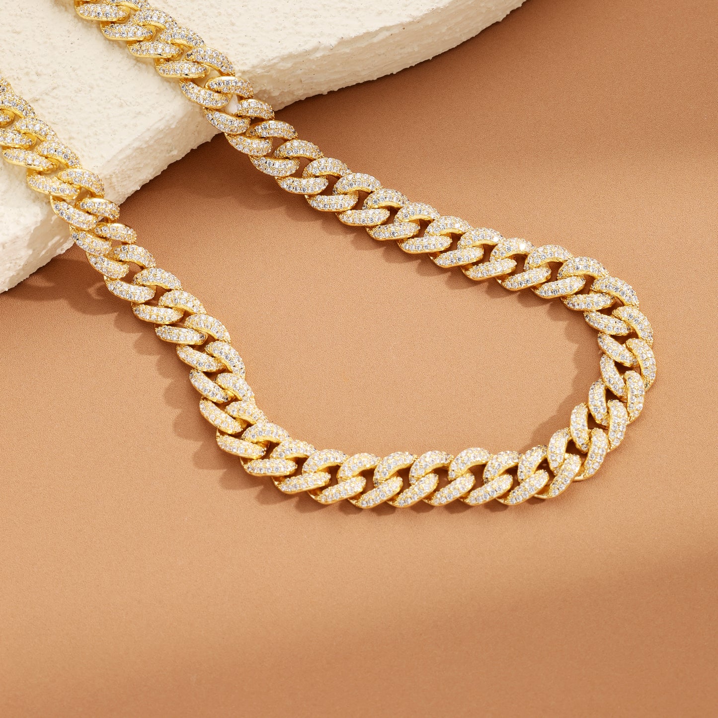 9MM Ice Out Cuban Link Chain 18K Gold