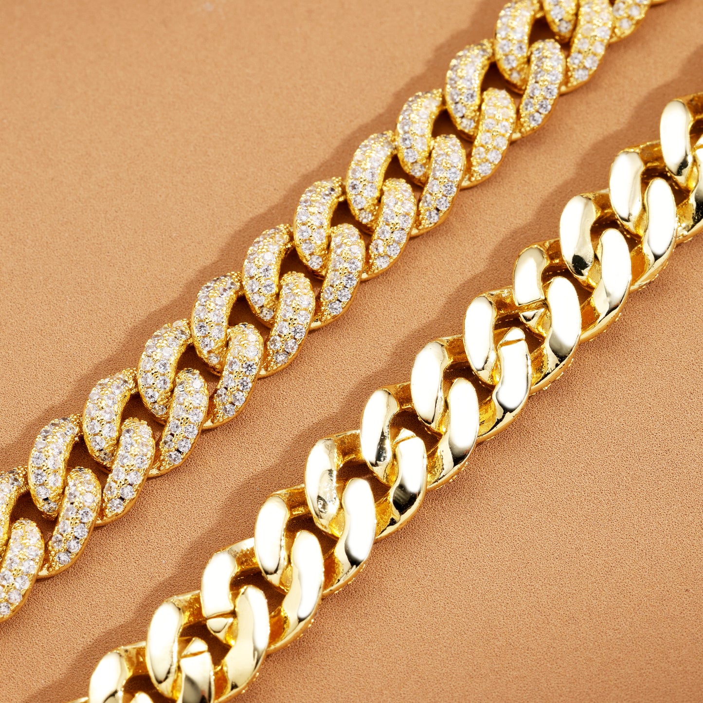 9MM Ice Out Cuban Link Chain 18K Gold