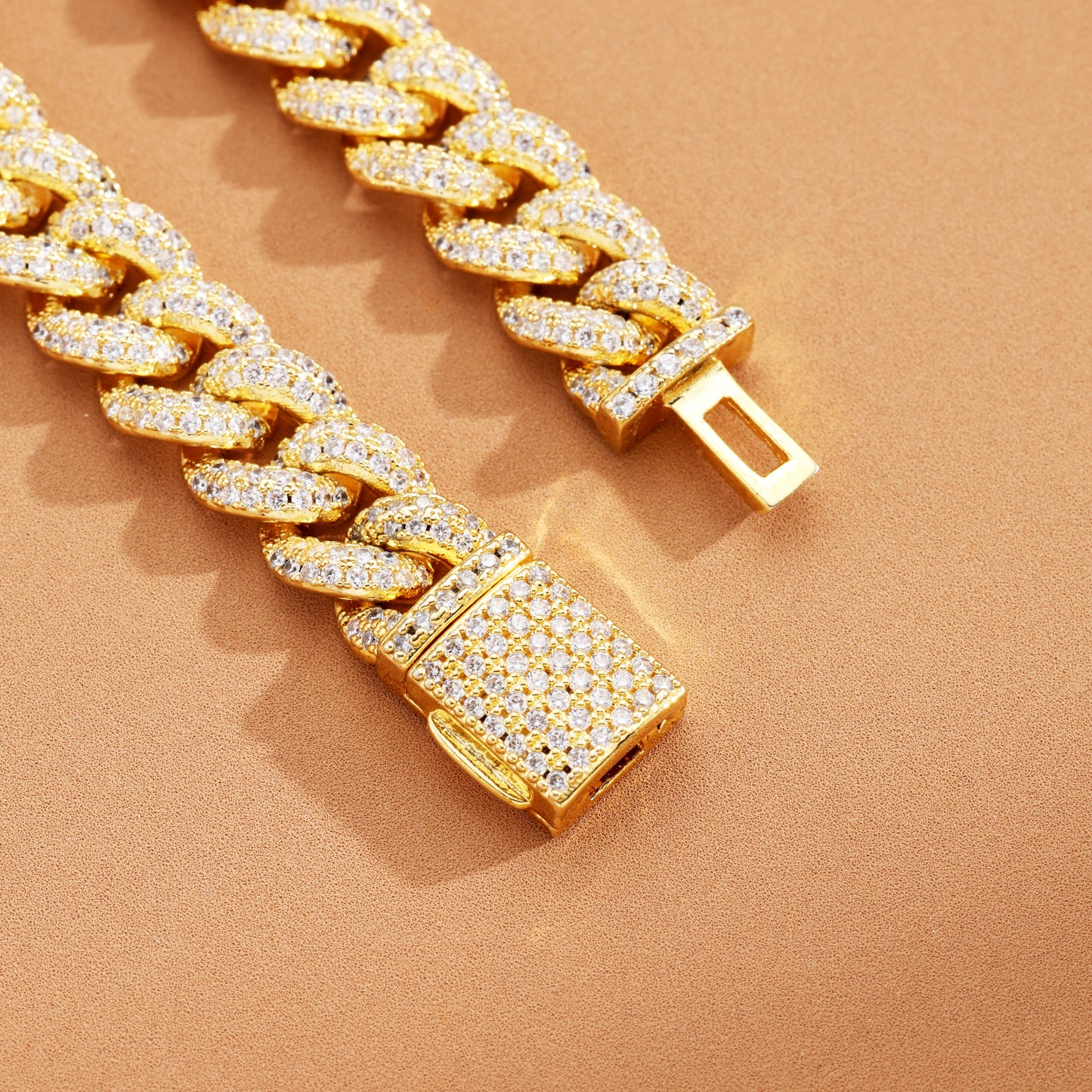 9MM Ice Out Cuban Link Chain 18K Gold