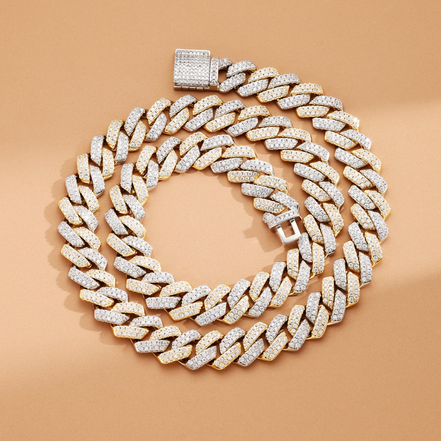 14MM Cuban Link Chain White&18K Gold