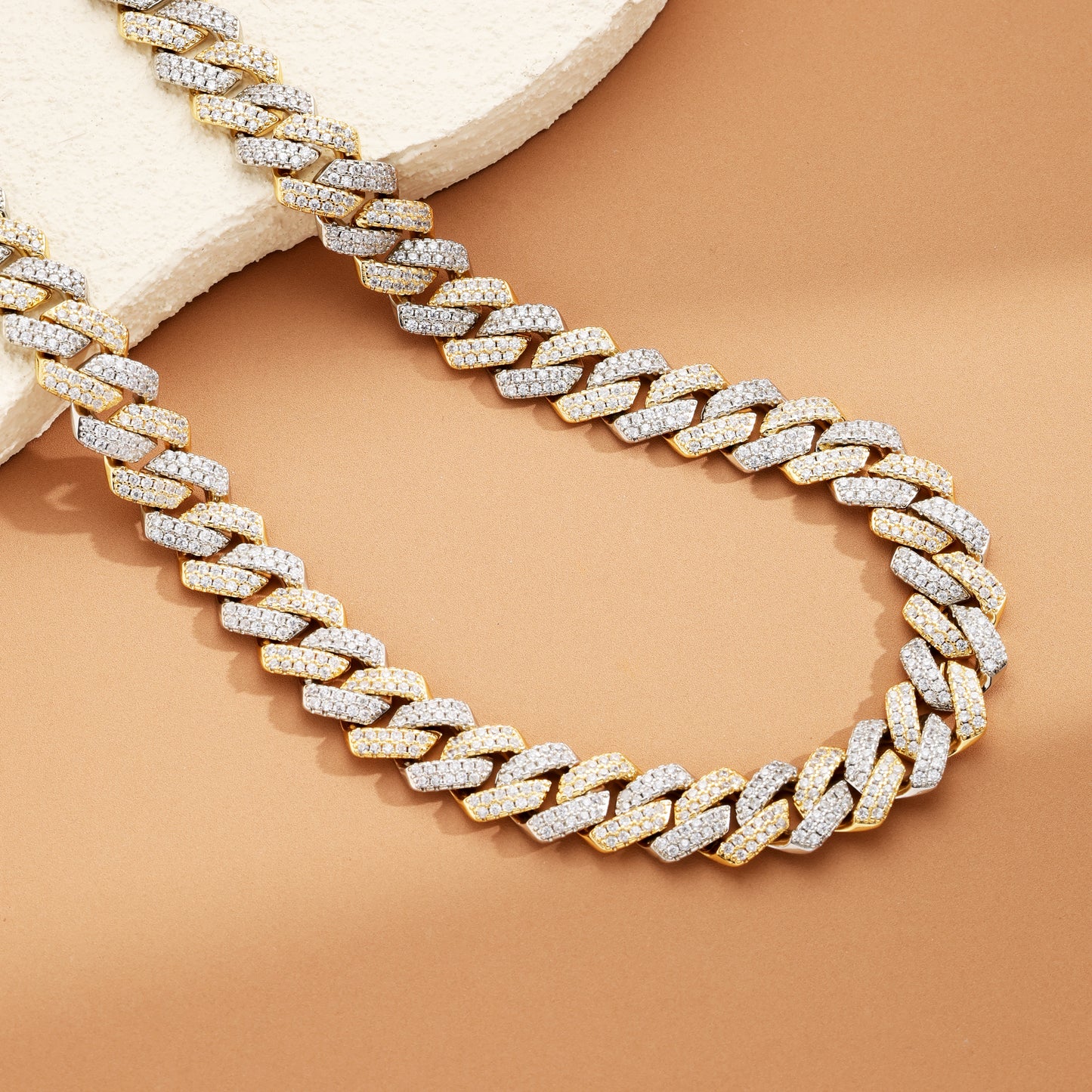 14MM Cuban Link Chain White&18K Gold