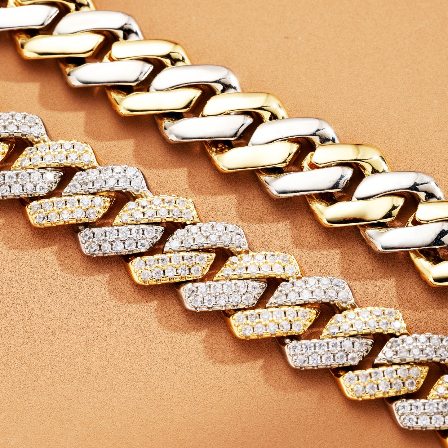 14MM Cuban Link Chain White&18K Gold