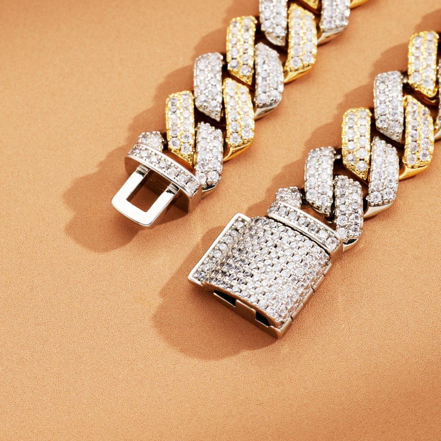 14MM Cuban Link Chain White&18K Gold