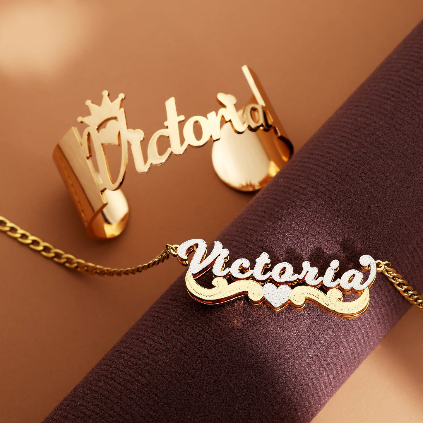 Crown Custom Name Bracelet and Necklace Set