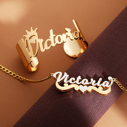 Crown Custom Name Bracelet and Necklace Set
