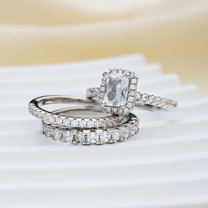 Three-piece Cushion Cut Ring Set with Micro Pave Stones