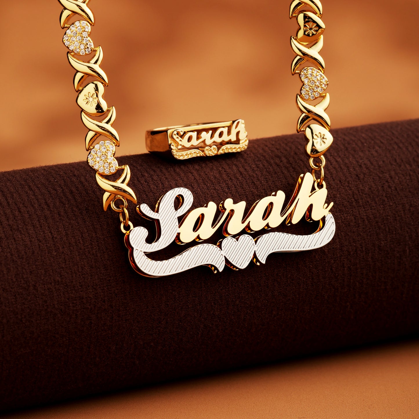 Classic Heart Custom Name Ring and Necklace