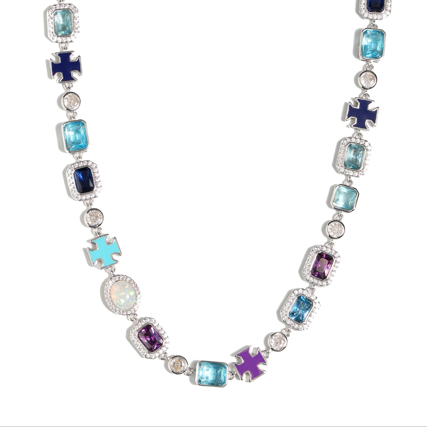 Blue Multi Gemstone Motif Necklace