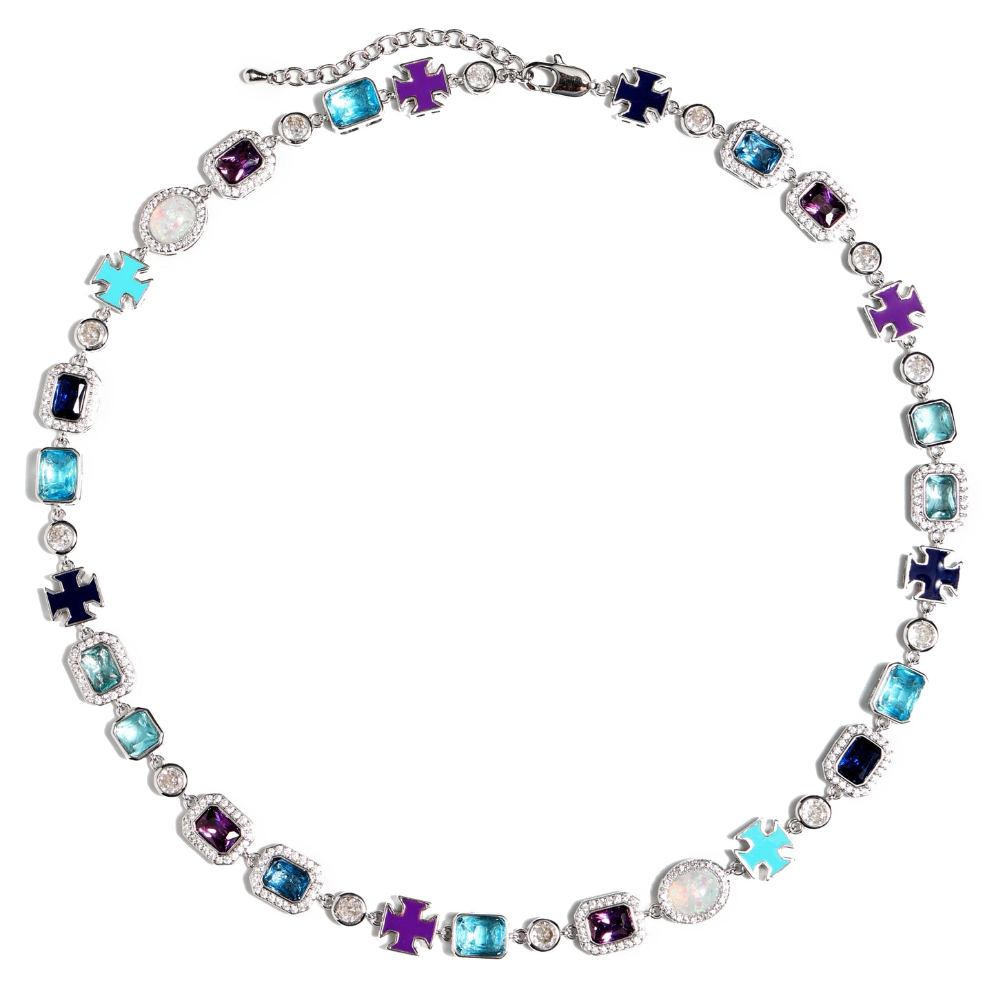 Blue Multi Gemstone Motif Necklace