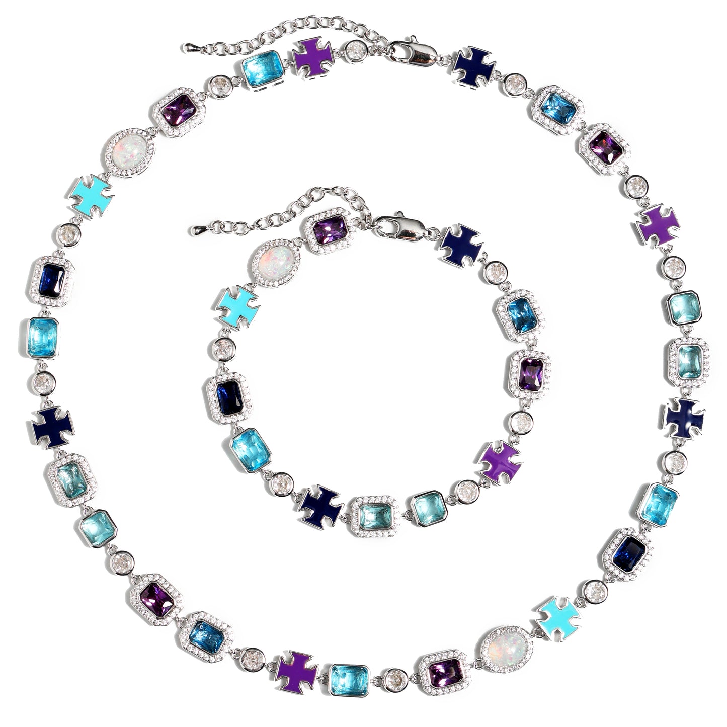 Blue Multi Gemstone Motif Necklace