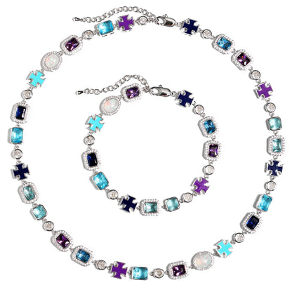 Blue Multi Gemstone Motif Necklace