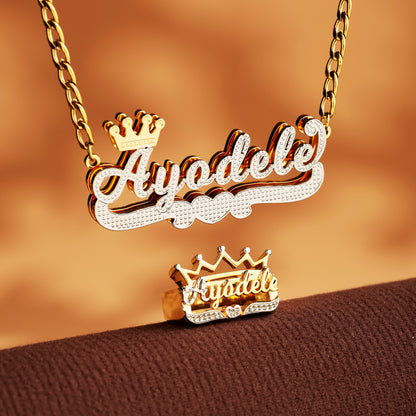 Crown Custom Name Ring and Necklace Set