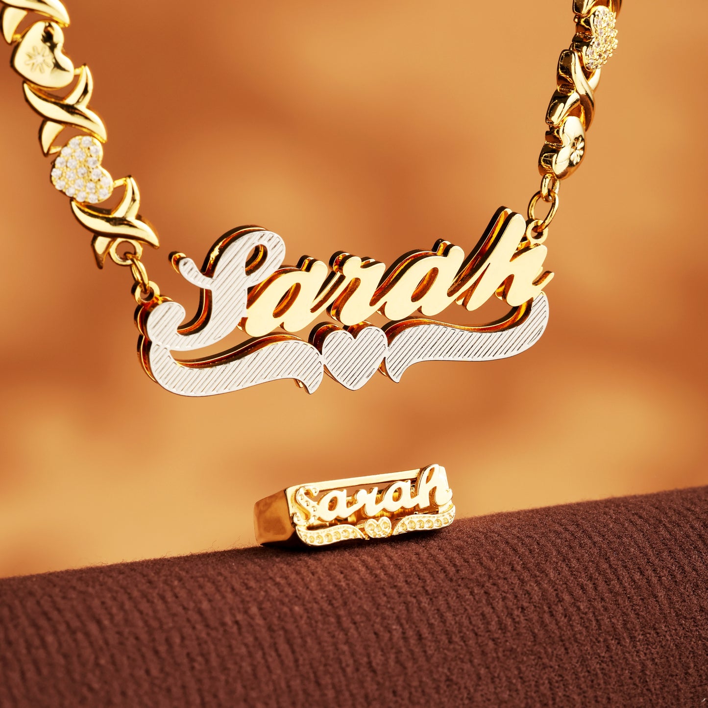 Classic Heart Custom Name Ring and Necklace