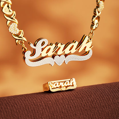 Classic Heart Custom Name Ring and Necklace